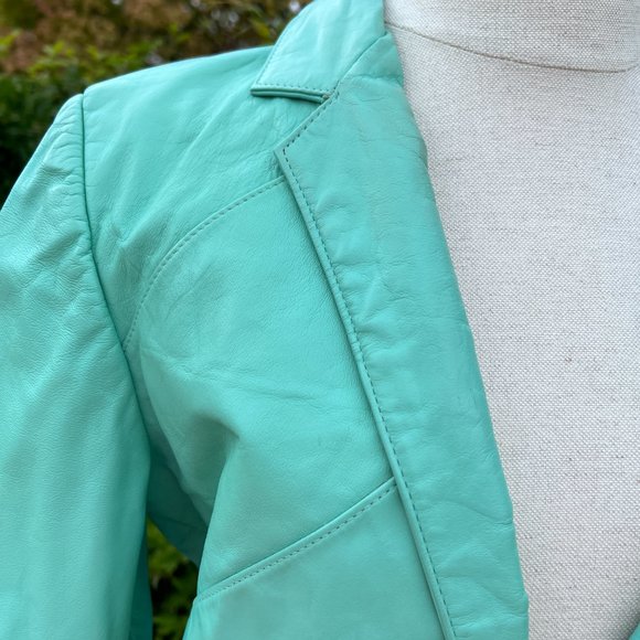 80's Mint Green Leather Jacket & Skirt - Size 10 & 4- Wilsons Suede & Leather - Picture 6 of 14